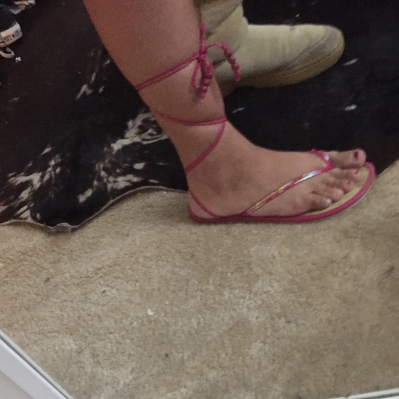 Pink Tie Up Sandals Size 7 - Picture 5 of 8